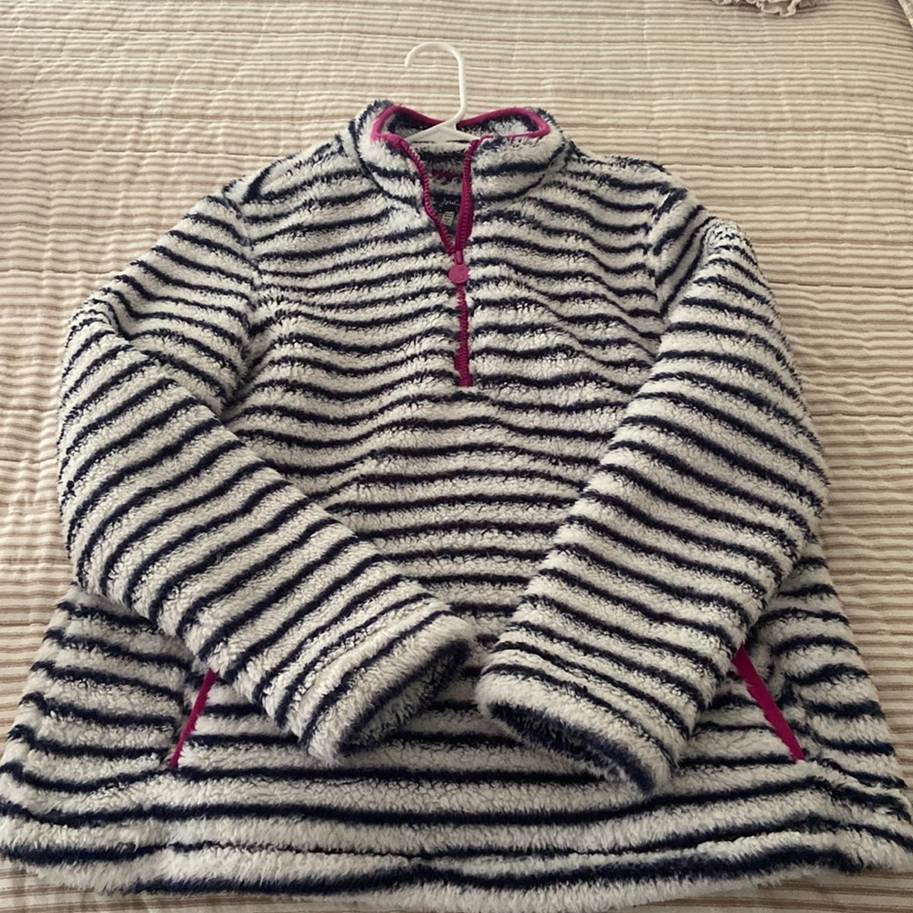 Joules blue and white stripped sherpa fleece